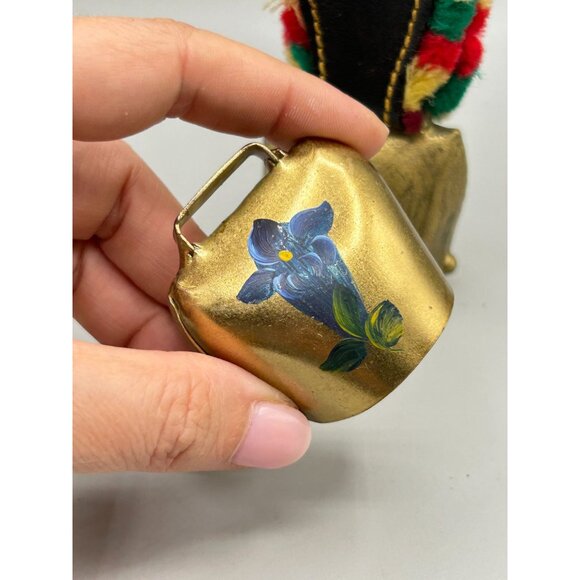 Vintage Primitive Brass Cowbells One with Leather Straps One Hand Painted - Picture 4 of 8